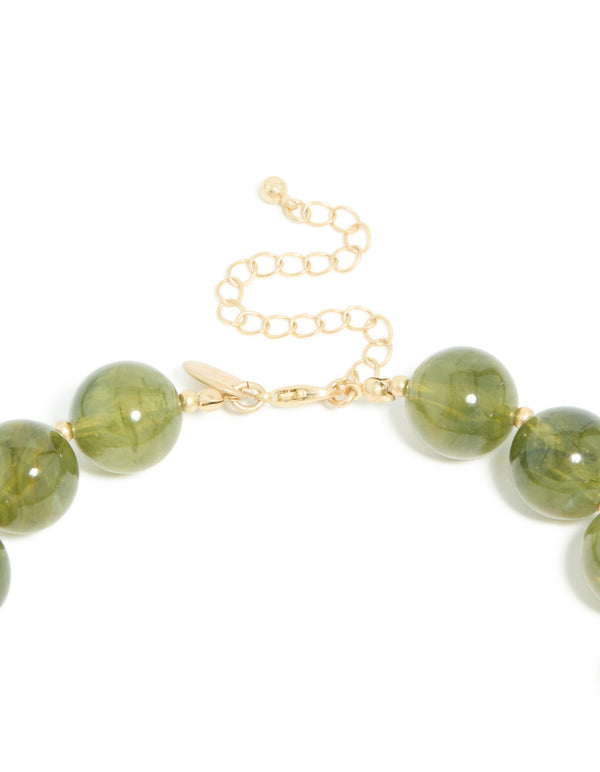 Gold Green Marble Beaded Necklace