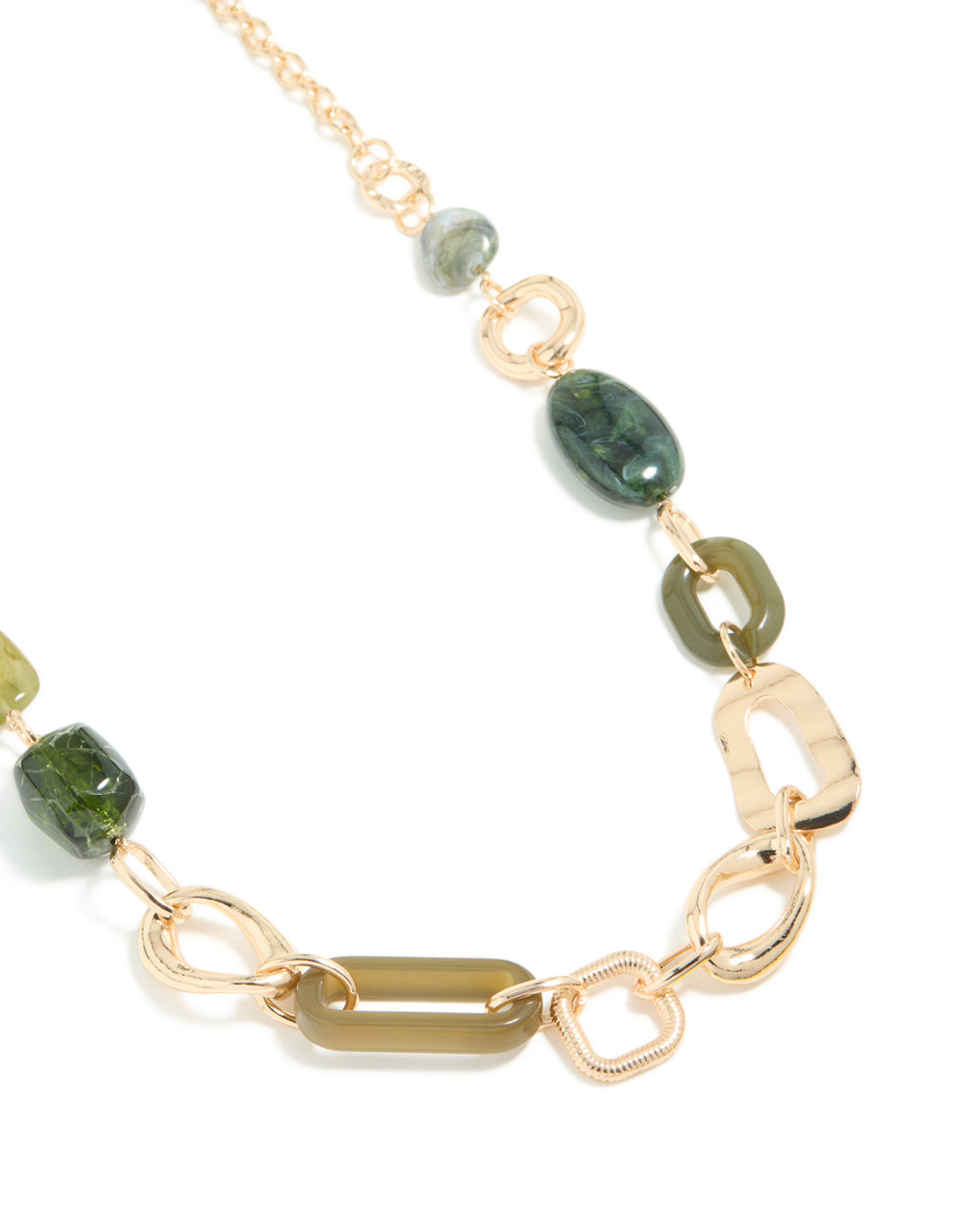 Gold Long Green Beaded & Link Necklace