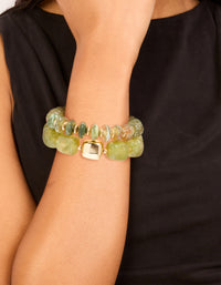 Gold Green Beaded Stretch Bracelets 2-Pack - link has visual effect only