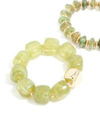 Gold Green Beaded Stretch Bracelets 2-Pack - link has visual effect only