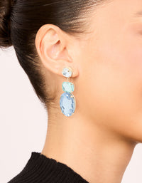Gold Blue Diamantes Statement Drop Earrings - link has visual effect only
