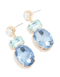 Gold Blue Diamantes Statement Drop Earrings - link has visual effect only