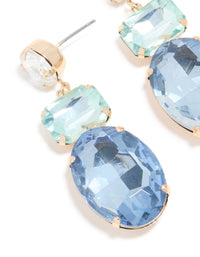 Gold Blue Diamantes Statement Drop Earrings - link has visual effect only