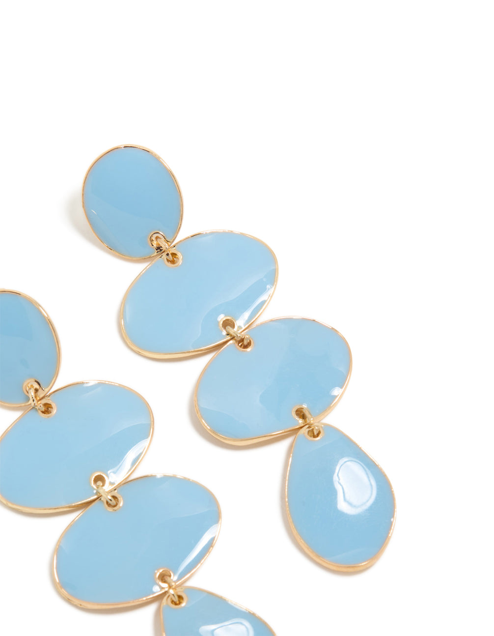 Gold Light Blue Organic Shape Drop Earrings