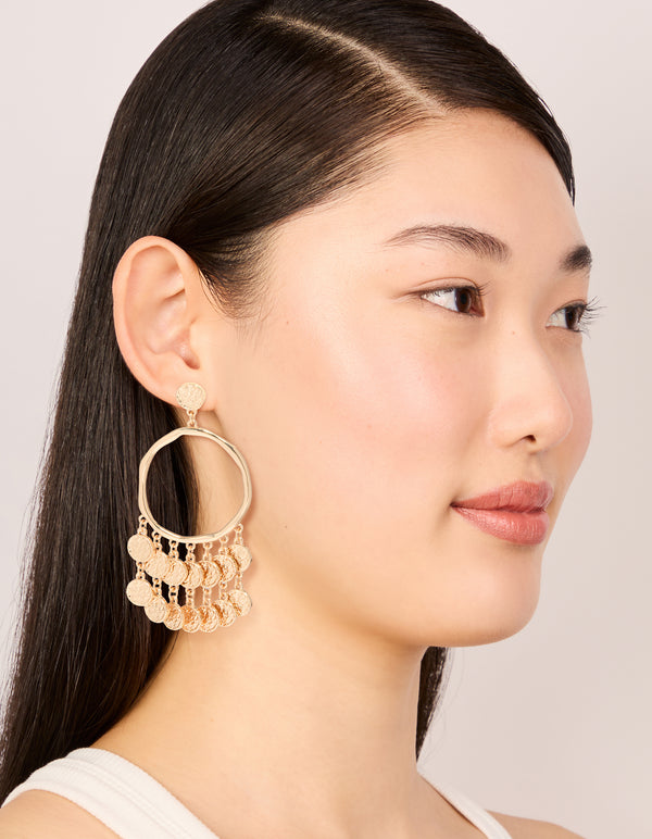 Gold Multi Coin Hoop Earrings