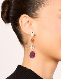 Gold Brown & Dark Pink Beaded Organic Drop Earrings - link has visual effect only