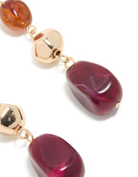 Gold Brown & Dark Pink Beaded Organic Drop Earrings - link has visual effect only
