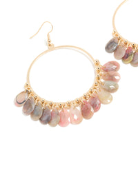 Gold Pink & Grey Multi Beaded Circle Drop Earrings - link has visual effect only