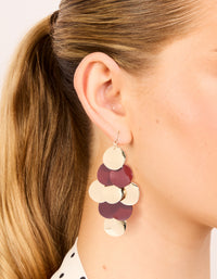 Gold & Burgundy Layered Disc Drop Earrings - link has visual effect only