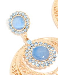 Gold Light Blue Stone & Diamante Detailed Boho Drop Earrings - link has visual effect only