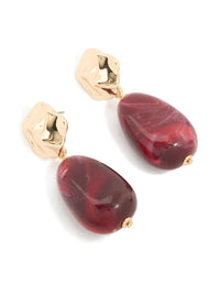 Gold Marbled Red Acrylic Beaded Drop Earrings - link has visual effect only