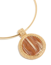Gold Brown Marbled Stone Torque Pendant Necklace - link has visual effect only