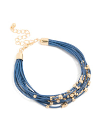 Blue Cord & Gold Beaded Layered Bracelet - link has visual effect only