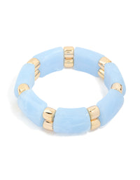 Blue Stone & Gold Beaded Stretch Bracelet - link has visual effect only
