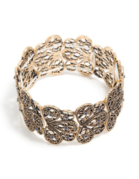 Antique Gold Light Blue Floral Filigree Stretch Bracelet - link has visual effect only