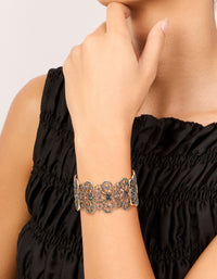 Antique Gold Light Blue Floral Filigree Stretch Bracelet - link has visual effect only