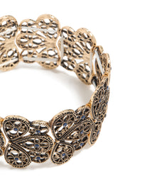 Antique Gold Light Blue Floral Filigree Stretch Bracelet - link has visual effect only