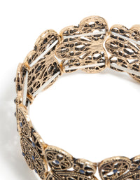 Antique Gold Light Blue Floral Filigree Stretch Bracelet - link has visual effect only