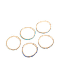 Gold Blue Diamante Cup Chain Stretch Bracelets 5-Pack - link has visual effect only