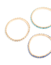 Gold Blue Diamante Cup Chain Stretch Bracelets 5-Pack - link has visual effect only