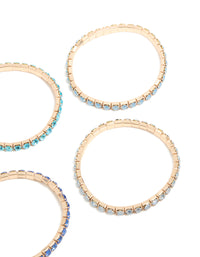 Gold Blue Diamante Cup Chain Stretch Bracelets 5-Pack - link has visual effect only