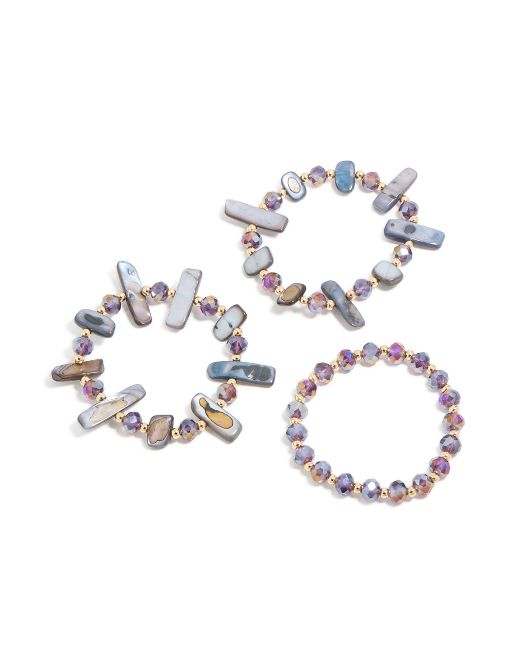 Gold Purple & Blue Beaded Stretch Bracelets 3-Pack