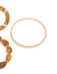 Brown Beaded Stretch Bracelets & Gold Bangles 3-Pack - link has visual effect only