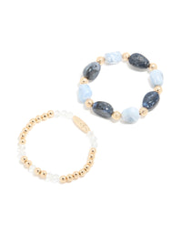 Gold and Blue Beaded Stretch Bracelets 2-Pack - link has visual effect only
