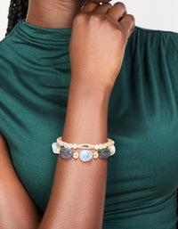 Gold and Blue Beaded Stretch Bracelets 2-Pack - link has visual effect only