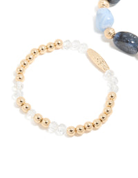 Gold and Blue Beaded Stretch Bracelets 2-Pack - link has visual effect only