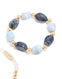 Gold and Blue Beaded Stretch Bracelets 2-Pack - link has visual effect only