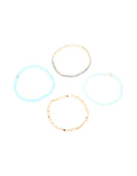 Gold & Blue Beaded Stretch Bracelets 4-Pack - link has visual effect only