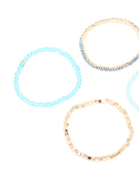 Gold & Blue Beaded Stretch Bracelets 4-Pack - link has visual effect only