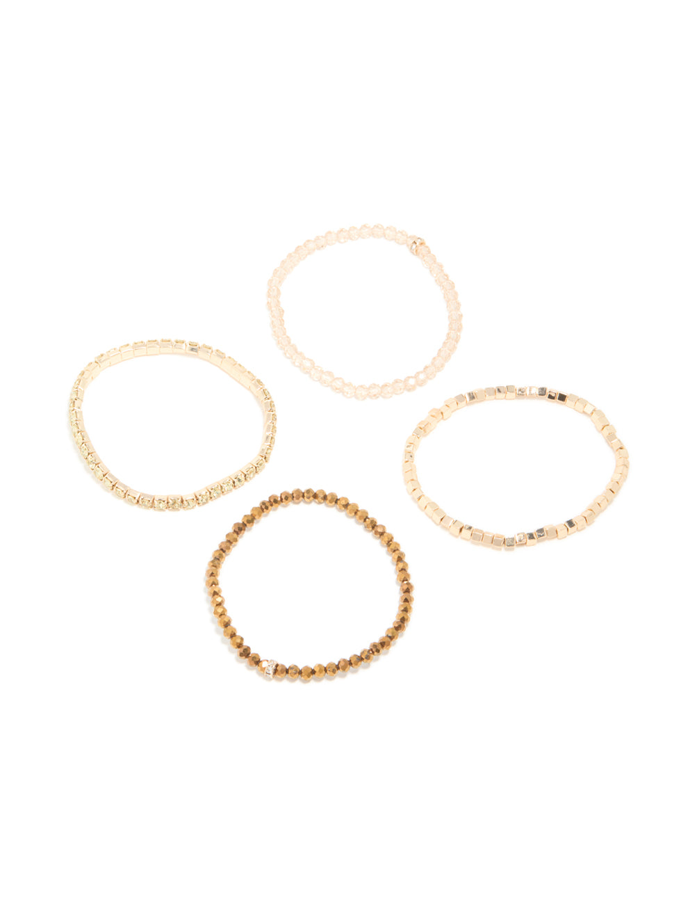 Gold Multicoloured Facet Beaded Stretch Bracelets 4-Pack