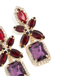 Gold Red & Purple Diamante  Flower Square Drop Earrings - link has visual effect only