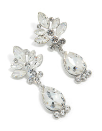 Silver Diamante Floral & Single Drop Earrings - link has visual effect only