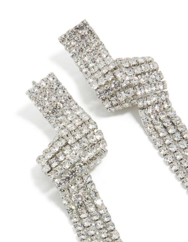 Silver Diamante Shiny Zigzag Drop Earrings