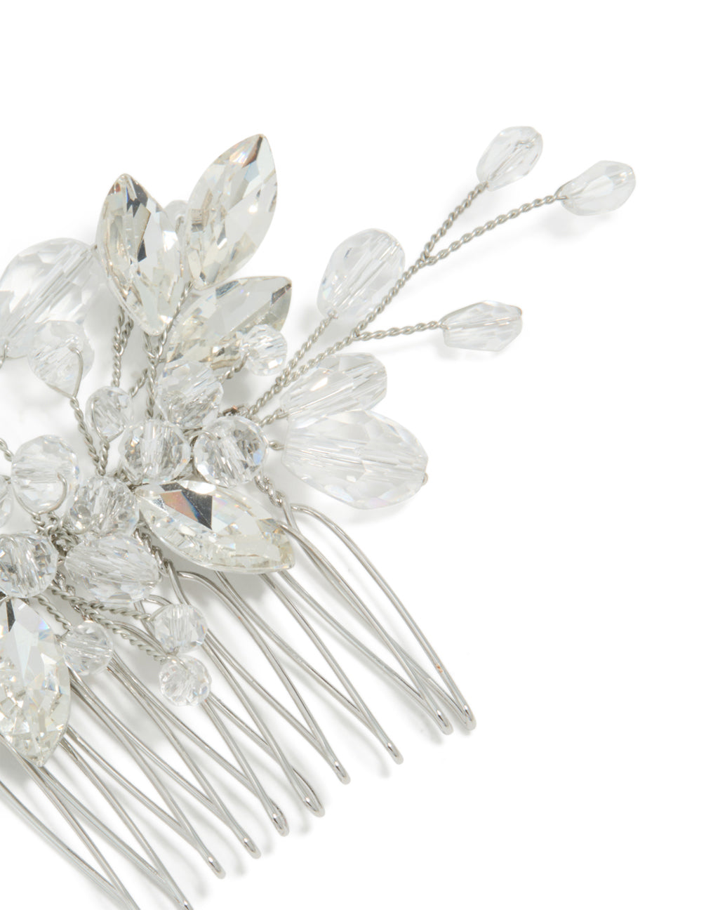 Crafted with diamante floral vine design featuring beads accents in silver side view