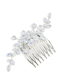 Silver Diamante Floral Statement Hair Comb - link has visual effect only