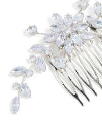Silver Diamante Floral Statement Hair Comb - link has visual effect only