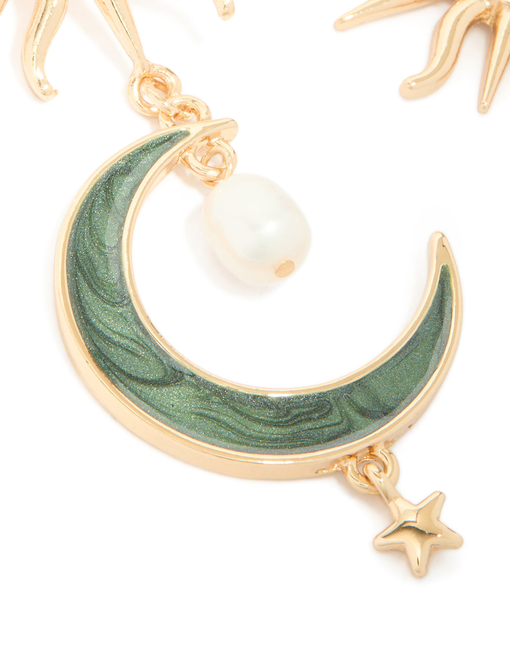 Gold Green Marbled Celestial Drop Earrings