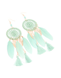 Aqua Feather Dreamcatcher Drop Earrings - link has visual effect only