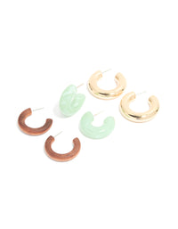 Gold Brown & Green Open Hoop Earrings 3-Pack - link has visual effect only