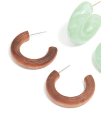 Gold Brown & Green Open Hoop Earrings 3-Pack - link has visual effect only