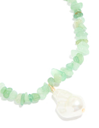 Gold Green Semi Precious Chip & Molten Pearl Necklace - link has visual effect only