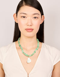 Gold Green Semi Precious Chip & Molten Pearl Necklace - link has visual effect only