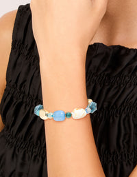 Gold Organic Light Blue Beaded Toggle Bracelet - link has visual effect only