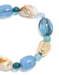 Gold Organic Light Blue Beaded Toggle Bracelet - link has visual effect only