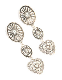 Antique Silver Textured Circle & Heart Drop Earrings - link has visual effect only