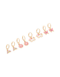 Kids Gold Unicorn & Rainbow Huggie Earrings 4-Pack - link has visual effect only